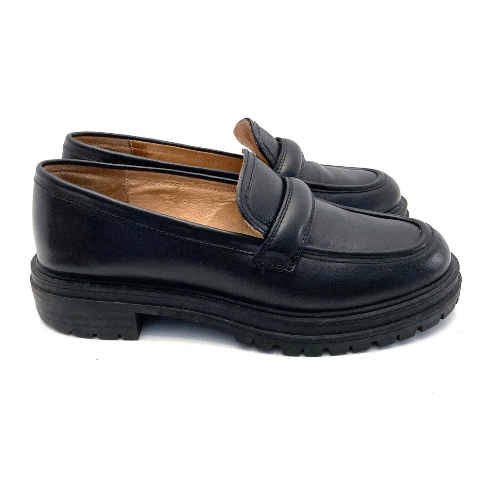Madewell The Bradley Lug Sole Loafers Chunky Black Leather Womens 7.5 Slip On